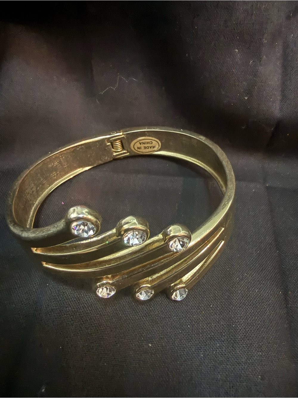 Vintage Gold Tone Multi-Row Swirl Crystal Accent Cuff Bracelet